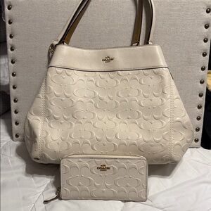 Coach Cream Embossed Shoulder Bag and Wallet